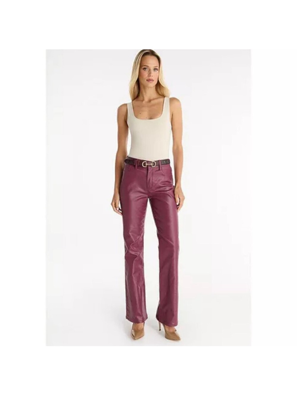 The Noli Shop Coated Jeans Burgundy Aria Flare Size 29